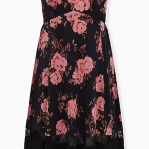 Torrid Floral Studio Knit Midi Dress Flutter Sleeves Lace Trim Black - Picture 5 of 11